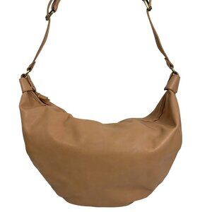 ANTHROPOLOGIE Womens Camel Tan Faux Leather Crescent Crossbody Slouchy Purse